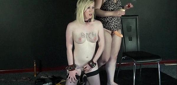  Blonde Satine Spark in bizarre lesbian humiliation and cruel submission